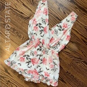 Altar'd State Floral Romper - Pink and Cream